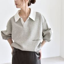 quaranciel:〈洗濯機可能〉ポンチ ロゴプリント ポロ スウェット プルオーバー