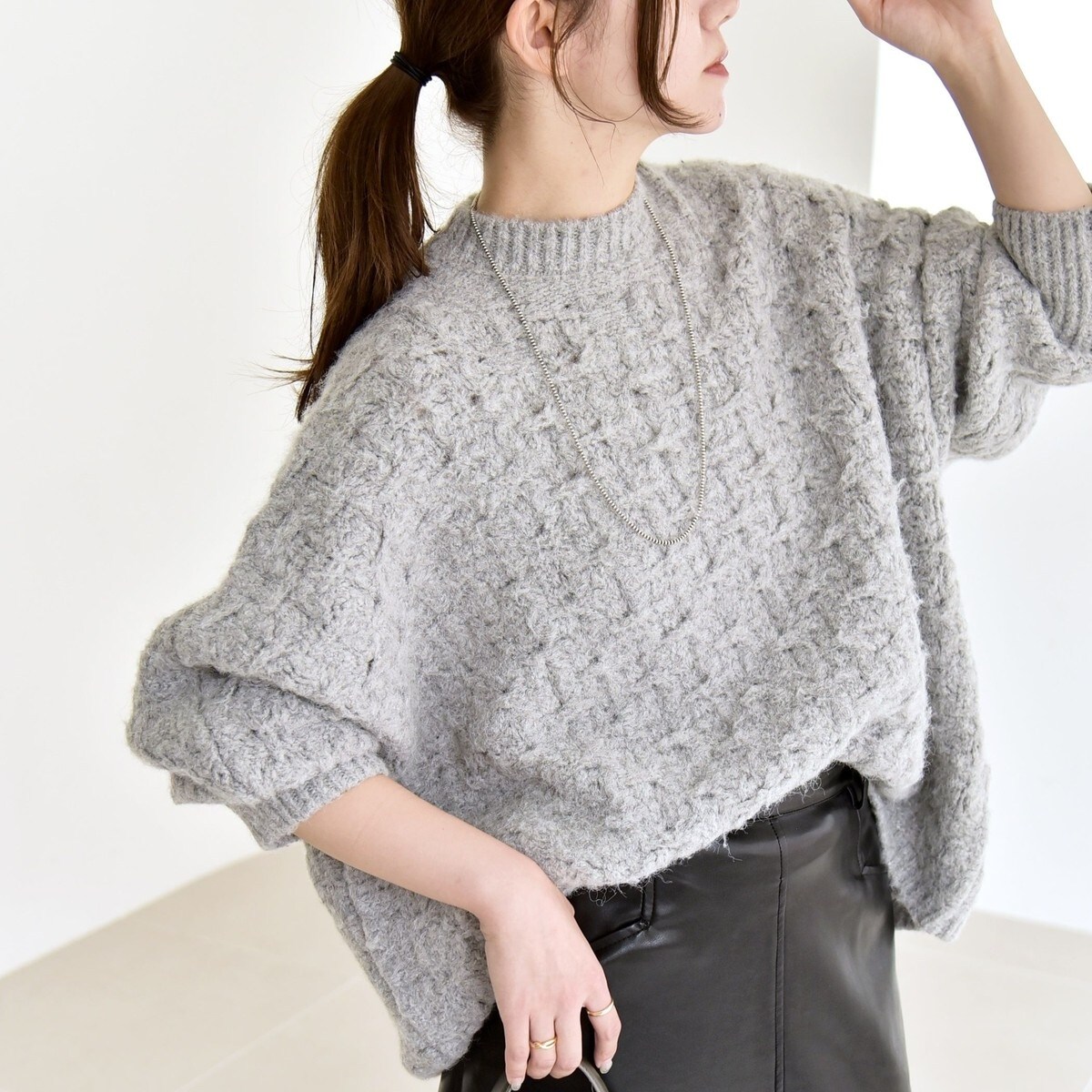 quaranciel:〈手洗い可能〉ネップツイード クルーネック コンパクト