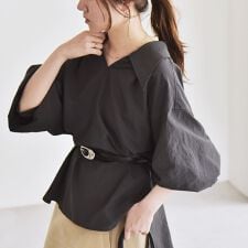 quaranciel: ナイロン タスラン ビッグカラー シャツ ブラウス