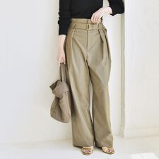 《予約》quaranciel:〈洗濯機可能〉ハンサム ハイウエスト ベルト ワイド パンツ