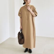 《予約》quaranciel:〈洗濯機可能〉ダブルクロス スタンド カラー シャツ ワンピース