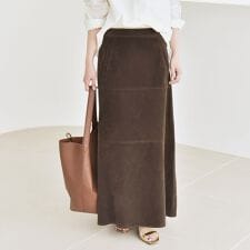 quaranciel:〈洗濯機可能〉ポリエステル スエード フレア マキシ スカート