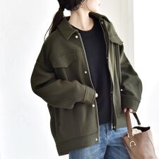 quaranciel:〈洗濯機可能〉ダンボール 裏起毛 コクーン オーバー シャツ ジャケット