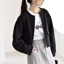 quaranciel:〈洗濯機可能〉ダンボール 裏起毛 ノーカラー コクーン ショート ブルゾン