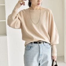 quaranciel:〈手洗い可能〉AQUA カシミヤ ミックス ボートネック ロングリブ パフ ニ