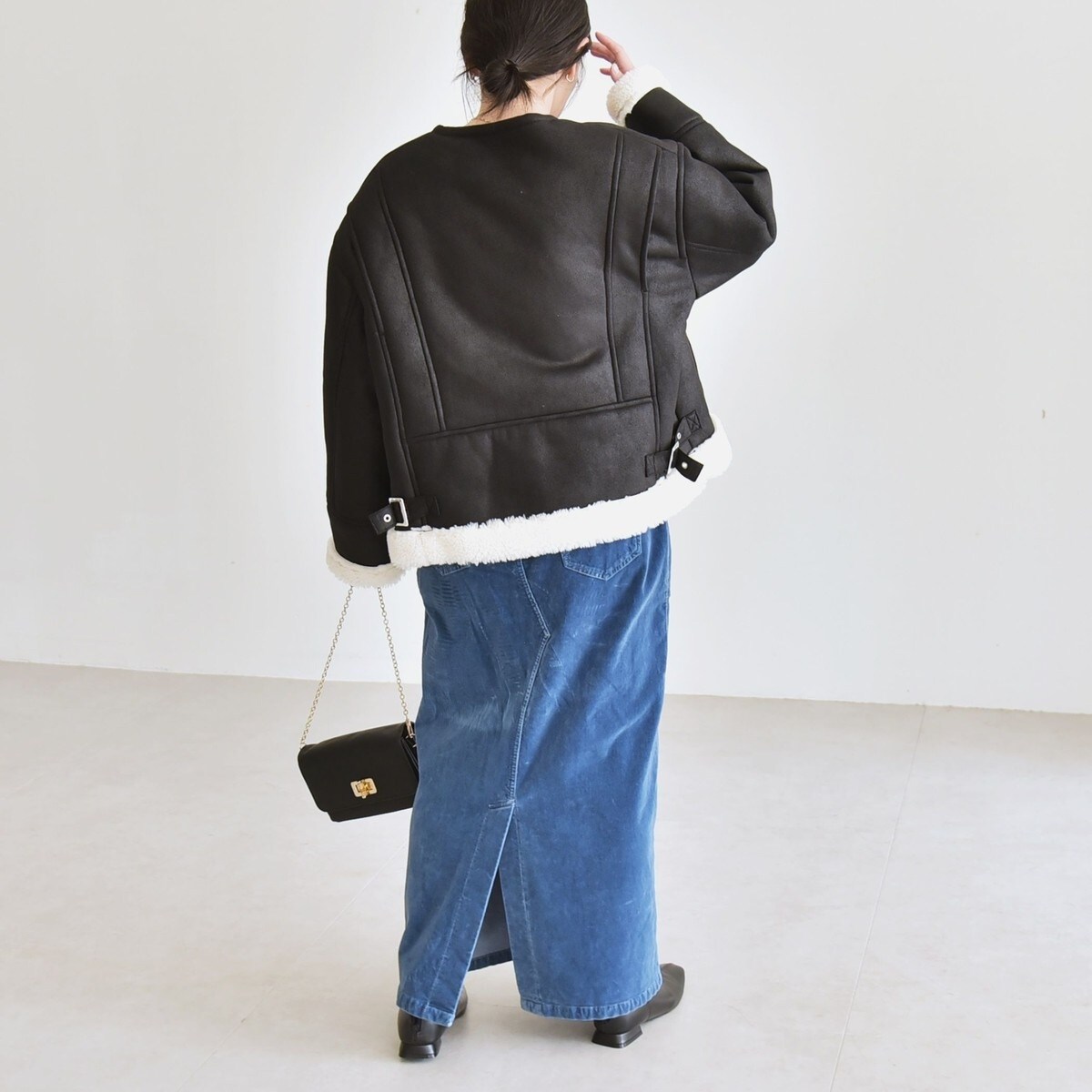 quaranciel: ボア ボンディング ノーカラー スナップ ブルゾン