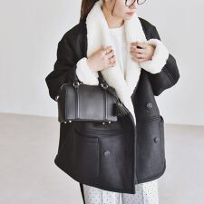 quaranciel: ボア ボンディング ダブル ブレスト コート