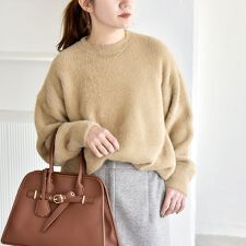 quaranciel:〈手洗い可能〉ファーライク クルーネック ニット プルオーバー