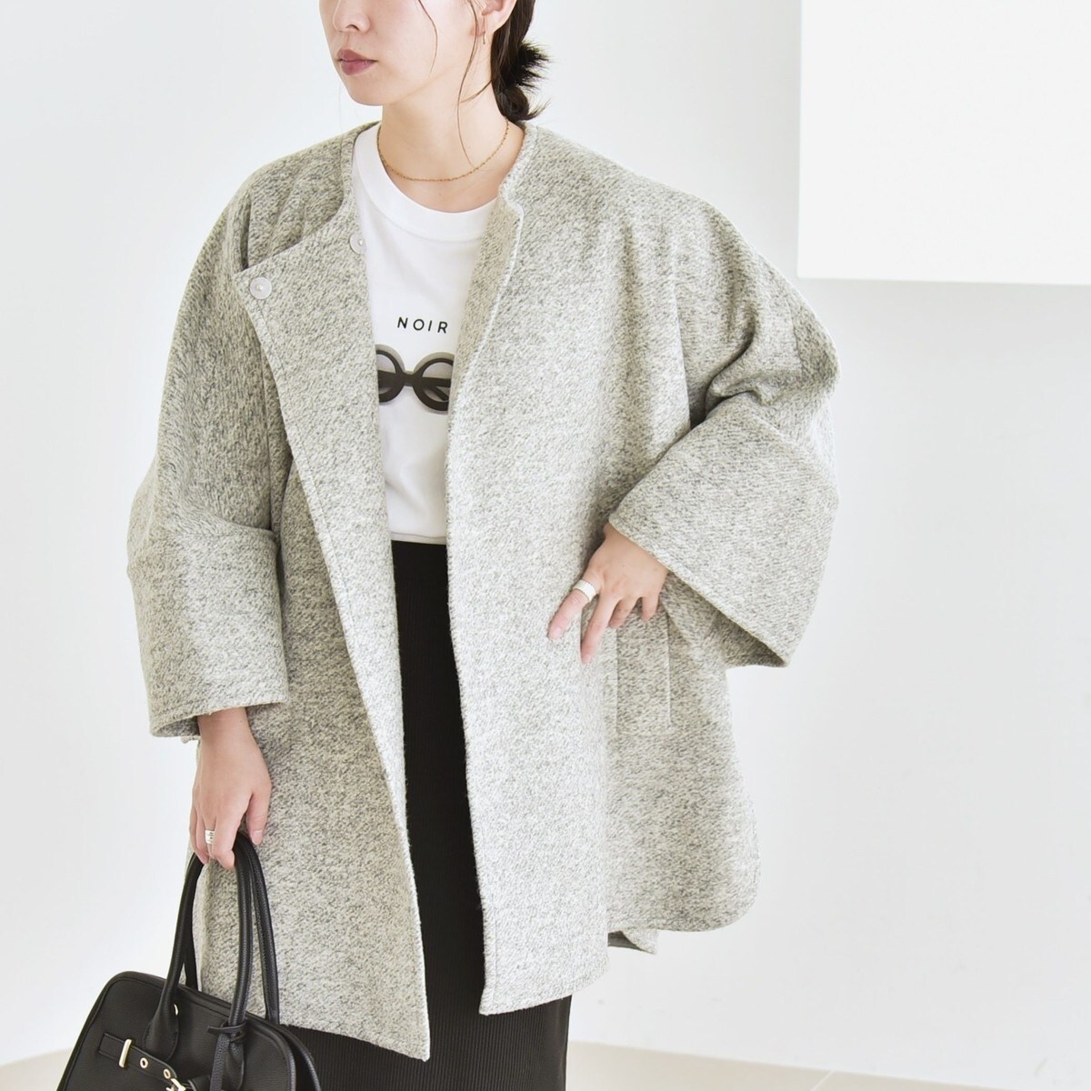 ユナイテッドアローズ ブークレノーカラーショートコート WEB限定】ブークレ ノーカラーショートコート | UNITED ARROWS