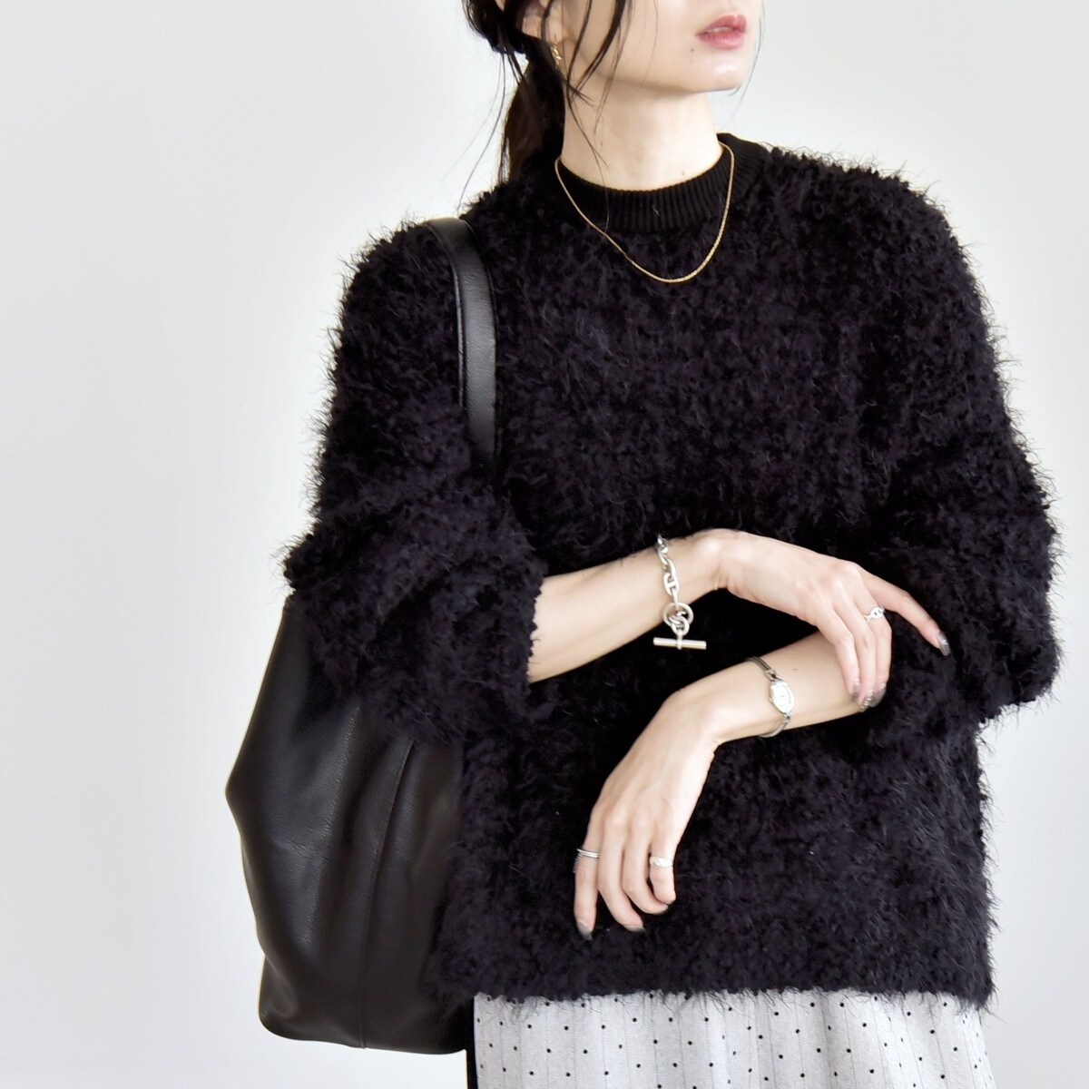 カランシエル（quaranciel）/quaranciel:〈手洗い可能〉ネップツイード クルーネック コンパクト ニット quaranciel:〈手洗い可能〉ネップツイード クルーネック コンパクト