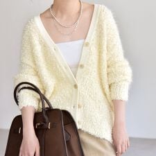 《予約》quaranciel:〈手洗い可能〉ネップツイード Vネック ニット カーディガン