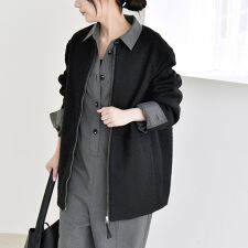 quaranciel: ノーカラー パイピング ジップ コート