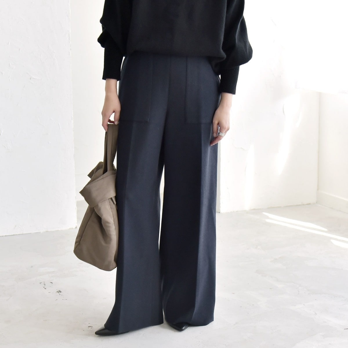 quaranciel:〈洗濯機可能〉ヘリンボーン ハイウエスト ワイドパンツ