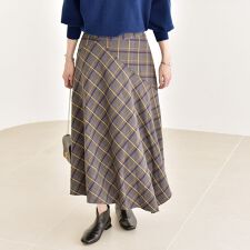 quaranciel:〈洗濯機可能〉アシンメトリー ヘム フレア チェック スカート