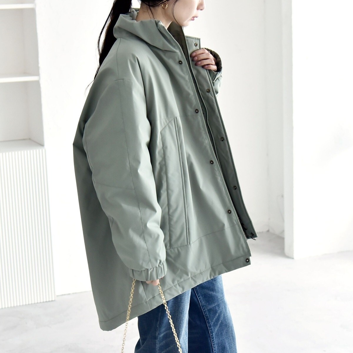 quaranciel:〈撥水加工〉中綿 スタンドカラー ダブル ジップ