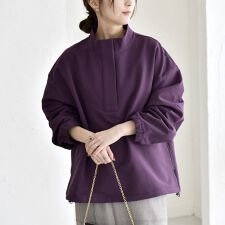 quaranciel:〈洗濯機可能〉ハーフ ジップ ロゴ 刺繍 ドロスト プルオーバー