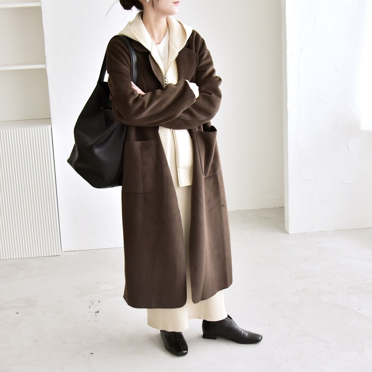 【今期】SLOBE IENA ロングチェスターコート 36 ブラウン SLOBE IENA コート チェスターコート souple wool ダブル