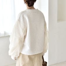 quaranciel:〈洗濯機可能〉ボア × チュール コンビ クルーネック プルオーバー