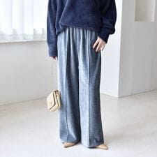 《予約》quaranciel:〈洗濯機可能〉ポリエステル ベロア ピンタック イージー ワイド パン