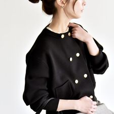 《追加予約》quaranciel:〈手洗い可能〉ノーカラー ダブル ボタン ジャケット カーディガン