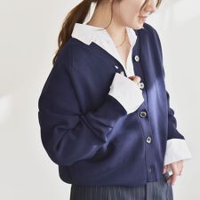 quaranciel:〈手洗い可能〉アゼ Vネック コンパクト ニット カーディガン