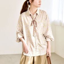 quaranciel:〈洗濯機可能〉ドット フラワー プリント リボンタイ シャツ