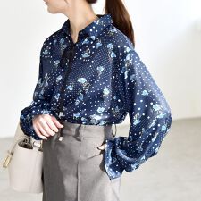 quaranciel:〈洗濯機可能〉ドット フラワー プリント リボンタイ シャツ