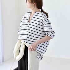 quaranciel:〈洗濯機可能〉ボーダー ビッグ スキッパー プルオーバー