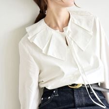 quaranciel:〈洗濯機可能〉タックカラー 2way キーネック シャツ ブラウス