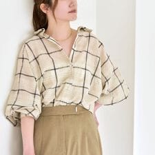 quaranciel:〈手洗い可能〉シアー チェック ドルマン ビッグ レギュラー シャツ