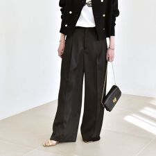 quaranciel:〈手洗い可能〉サテン ワイド ストレート スラックス