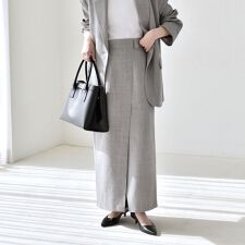 quaranciel:〈手洗い可能〉ウーステッド Iライン スリット スカート（セットアップ対応）