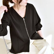 quaranciel:〈洗濯機可能〉カットジョーゼット Vネック ジップ カーディガン