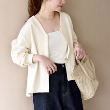 quaranciel:〈洗濯機可能〉カットジョーゼット Vネック ジップ カーディガン