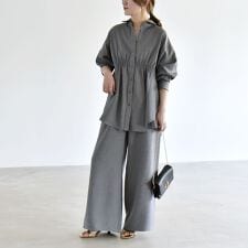 quaranciel:〈洗濯機可能〉ギャザー シャツ & イージー パンツ セットアップ