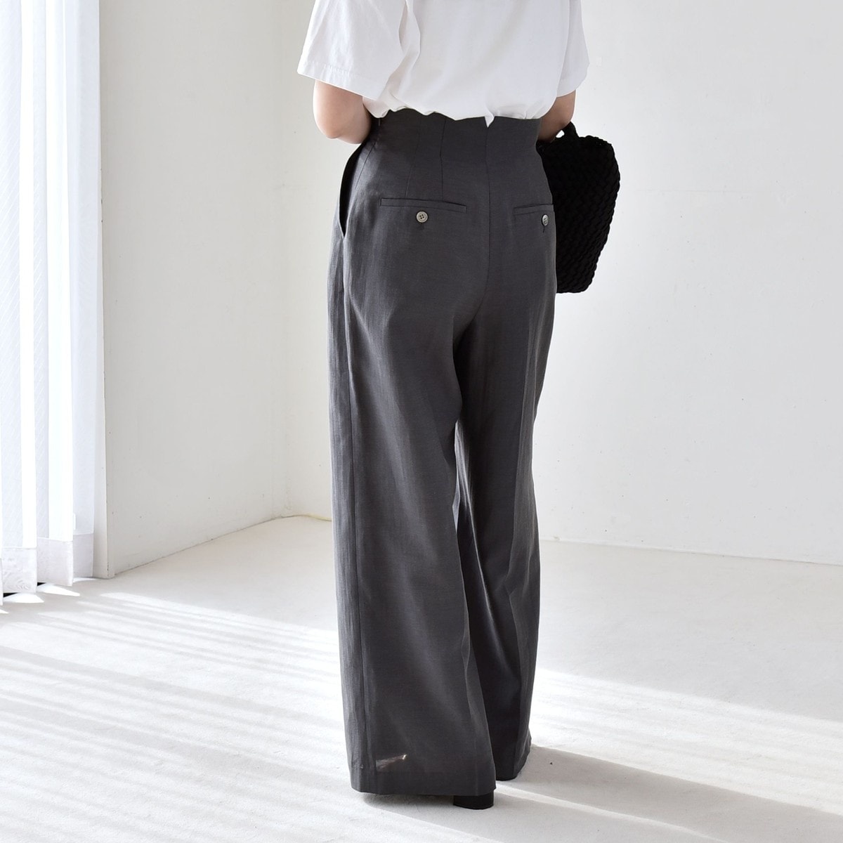 《予約》quaranciel:〈洗濯機可能〉リネン ミックス ハイウエスト ワイド パンツ