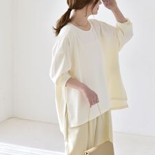 《予約》quaranciel:〈洗濯機可能〉ジョーゼット ニュアンス  T-ブラウス