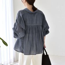 《予約》quaranciel:〈洗濯機可能〉シアー デニム ギャザー レギュラー シャツ