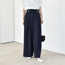 《予約》quaranciel:〈洗濯機可能〉ゴールドボタン ハイウエスト ワイド パンツ