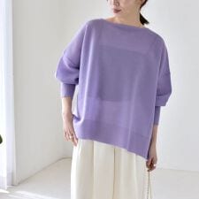 quaranciel:〈手洗い可能〉シアー 2way Vネック ドルマン ニット プルオーバー