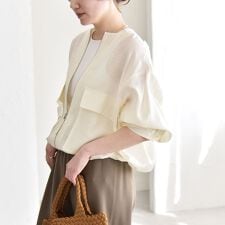 《予約》quaranciel:〈手洗い可能〉リネン ミックス ノーカラー ドロスト ブルゾン