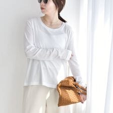 《予約》quaranciel:〈手洗い可能〉コットン シアー クルーネック ロンTEE