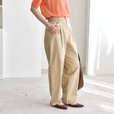 《予約》quaranciel:〈洗濯機可能〉コットン ベルト ハイウエスト テーパード パンツ