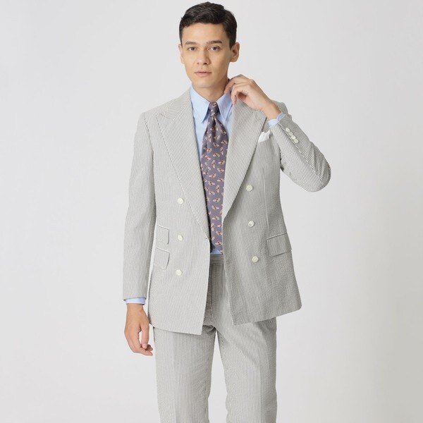 新品 ポールスチュアート シアサッカー ストレッチ イージーパンツ M 紺 【P27866】 Paul Stuart 春夏 メンズ ストライプ サマー