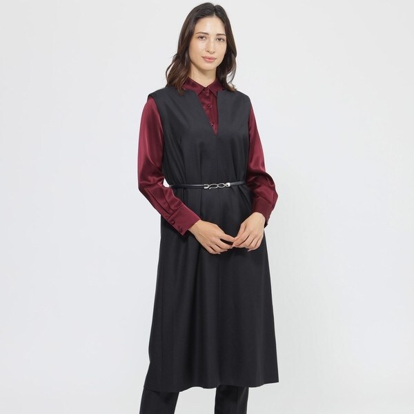 未着用✨ポールスチュアート　ウール100%リボンワンピースホリデーシーズンカラー ウォッシャブル】パウダリージョーゼット ワンピース(ワンピース