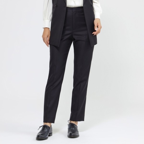 美品【ウォッシャブル/防シワ性】ウーステッドクリアツイル パンツスーツ ネイビー Nikkei magazine掲載】【ウォッシャブル/防シワ性】ウーステッドクリア