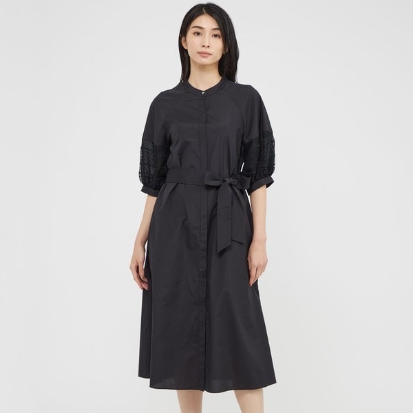 現行販売品✨ Paul Stuart ワンピース ベルト付　 サックシルエット ウォッシャブル】バックジョーゼットサテン ワンピース