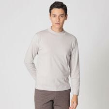 【ウォッシャブル】ウールプレーティングモックネックTシャツ