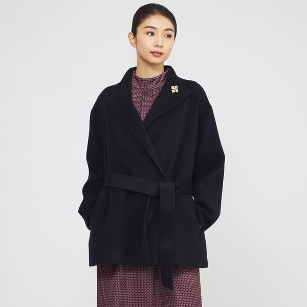 ポールスチュアート ノーカラー シャギーコート ロング ウール アルパカ 黒 アルパカウールシャギー コート | ポール・スチュアート(Paul