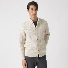 ランダムケーブル柄スタンドカラーカーディガン